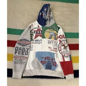 Polo Ralph Lauren Hoodie Mens XL Multi Color Patchwork Sportsman Pullover Good